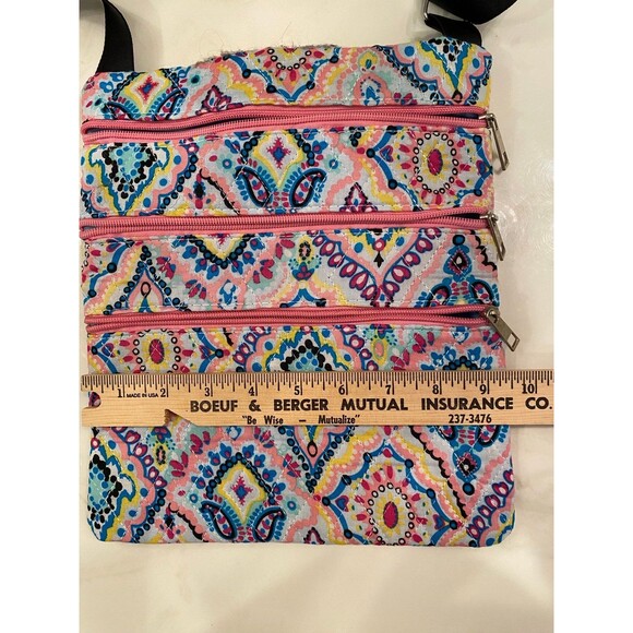 Crossbody Purse 4 Zipper Hipster Boho Stylish Hippie Bag Colorful Paisley - Picture 8 of 9